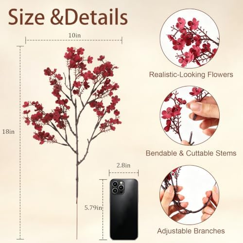 30PCS Fall Artificial Flowers Baby Breath, Burgundy & Orange Fall Flowers - Image 2