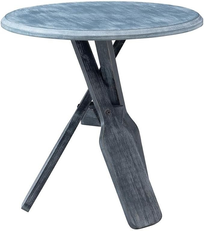 Pemberly Row Coastal Wood Side Table, Distressed Blue Finish, Tripod Base - Image 4
