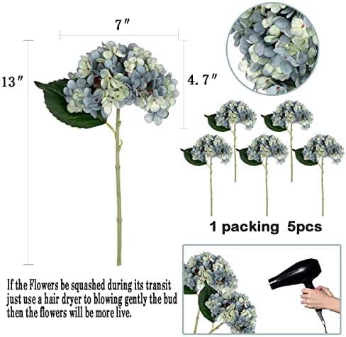 6Pcs 13" Blue Green Silk Hydrangea Artificial Flowers - Image 2