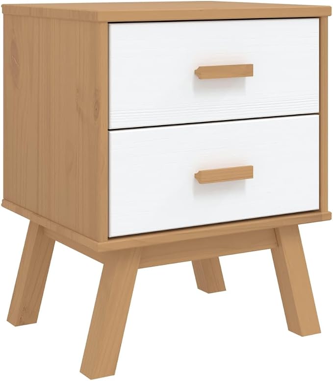 Scandinavian Style Bedside Cabinet in White and Brown - Image 2