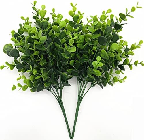 Artificial Eucalyptus Plant Decoration, Fake Leaves Eucalyptu Shrubs Branches Faux Greenery Leaf Bud Stems Grass for Indoor Outdoor Wedding Bouquets Table Centerpieces Vases Flower Floral Décor 2 Pack by CATTREE