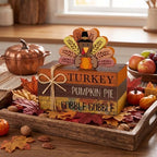 4 Pcs Fall Thanksgiving Tiered Tray Decor Wooden Turkey Book Sign - Image 3
