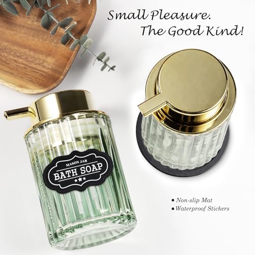Amolliar Foaming Soap Dispenser, Green Glass Soap Dispenser Bathroom(Gold) - Image 2