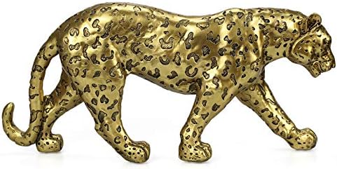Modern Polyresin Cheetah Figurine Home Décor Realistic Antique Classical Leopard Statues Living Room Decor Ornament Figures，Gold 7.1" H…… by POLYDUKE