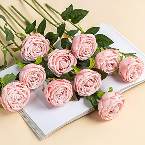 Coferset 10 Pcs Fake Silk Roses with Long Stems,Blush - Image 3
