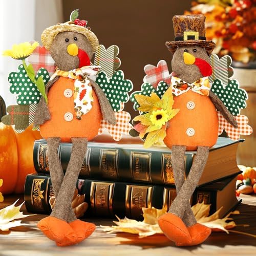 Lovinland 2 Pack Stuffed Animal Turkey Doll Thanksgiving Table Decoration - Image 2