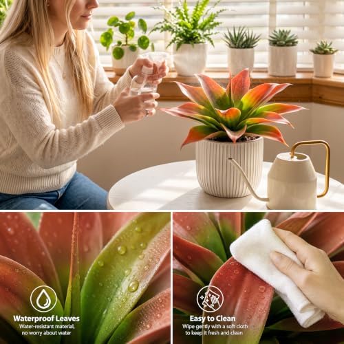 Artificial Agave Faux Agave 14.2In Fake Greenery Outdoor Artificial Plant Fake Plant for Indoor Home Decoration Plastic Plant Outdoor Decoration Front Porch Decor Simulation Plants，2Pack， Red - Image 3