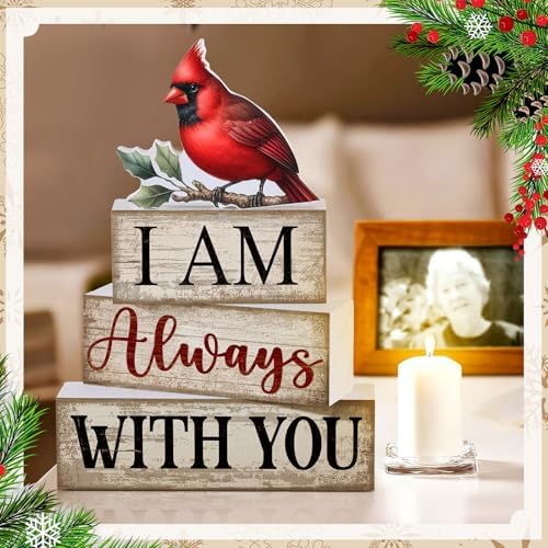 Yuntau 4 Pcs Cardinal Christmas Decor Wood Block Sign Tiered Tray Decor - Image 5