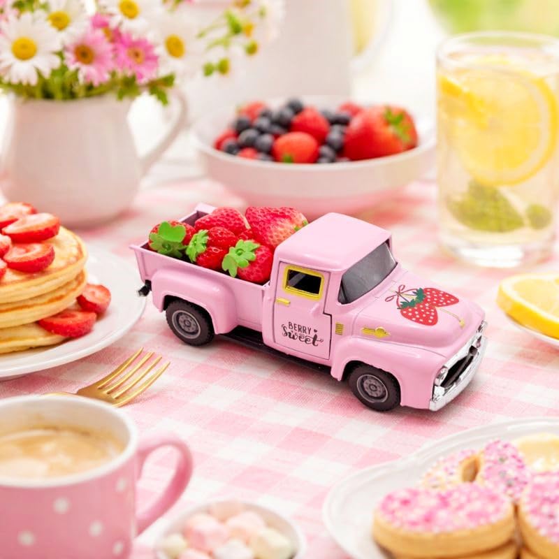 5.7In Pink Strawberry Vintage Truck with 6 Resin Strawberries - Image 6