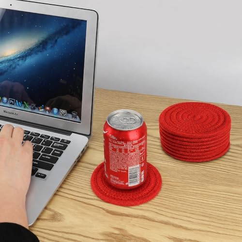 ABenkle 8 Pcs Drink Coasters with Holder, Cotton Woven Absorbent Coasters for Drinks, Minimalist Home Decor Coaster Set for Wooden Tabletop Protection Table, 4.3 inches - Image 5