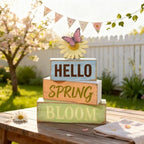 Spring Decoration Wooden Tiered Tray Decor – Rustic Hello Spring Bloom Stacked Block Sign with Butterfly Daisy Topper – Farmhouse Tabletop Spring Decor for Living Room Shelf Kitchen Coffee Bar Seasonal Home Display - Image 5