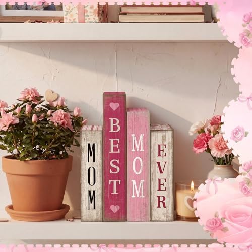 Lineshading 4 Pcs Mothers Day Table Decoration Wooden Book Signs - Image 6