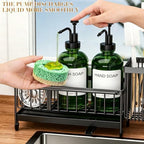 Kitchen Soap Dispenser Set with Sponge Holder and Towel Rack, 17OZ Glass Bottle, Hand and Dish Soap Dispenser Set, Non-Slip Silicone Pad, Brush Holder, Kitchen Sink Caddy Organizer Countertop (Green) - Image 2
