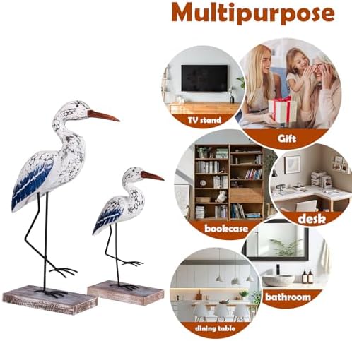 Wooden Seagull Statues Nautical Decor, Large Sea Bird Decoration for Home Coastal Beach Ocean Table Display - Image 6