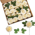 Artificial Flower Foam Rose 25pcs Real Looking Fake Rose with Stems Leaves for Home Decoration Party Garden Centerpieces DIY Wedding Bouquets（Champagne） by Lansdowns