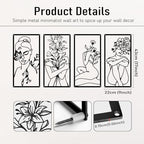 Bakovity Black Metal Wall Art, Abstract Woman Wall Decor, Minimalist Flower Line Decor, Modern Aesthetic Metal Wall Art for Bedroom Bathroom Living Room (4 Pcs, 17 x 9 in) - Image 3