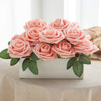 Peach Pink Rose 50pcs Foam Rose Real Looking Fake Rose with Stems Leaves for Home Decoration Party Garden Centerpieces DIY Wedding Bouquets（Peach Pink） - Image 5