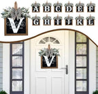 Ultra Large 14'' Last Name All Year Round Front Door Wreath with 26 Initial Letter Welcome Sign All Seasons Eucalyptus Garland and Bow Wreaths for Front Door Porch Farmhouse Decoration (V) - Image 5