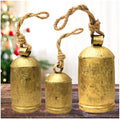 Giant Decorative Cow Bells Set of 3 Huge Christmas Bells for Decoration - XL Vintage Harmony Cowbells Rustic on Jute Rope Hanging Gold Tibetan Lucky Charm (6"-8"-10") by aladean