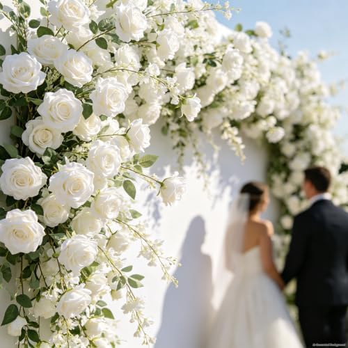 200Pcs White Roses Artificial Flowers, Realistic Silk Fake Roses Bouquet - Image 5