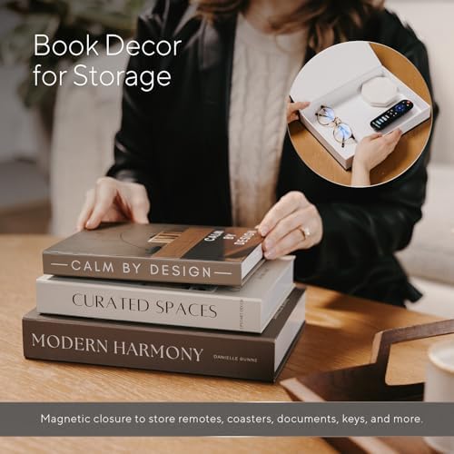 Modern Decorative Books Set of 3, Brown & Cream Faux Books with Storage - Image 2