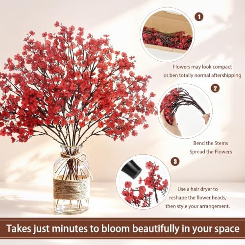 Uieke 6 Pcs Babys Breath Artificial Flowers Bulk Silk Red Faux Flowers Real Touch Gypsophila Bouquet for Christmas Halloween Home Wedding Decoration - Image 4