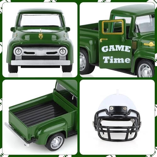 Football Mini Metal Truck Farmhouse Vintage Vintage Metal Farm Pickup Truck Decor with Football Helmet Farmhouse Rustic Pickup Tiered Tray Decor for Home Shelf Table Center Decor (Green) - Image 7