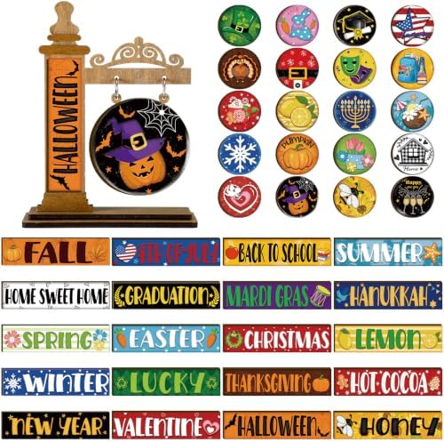 RattanView 41 Pcs Interchangeable Seasonal Wood Sign,Dark Brown by RattanView