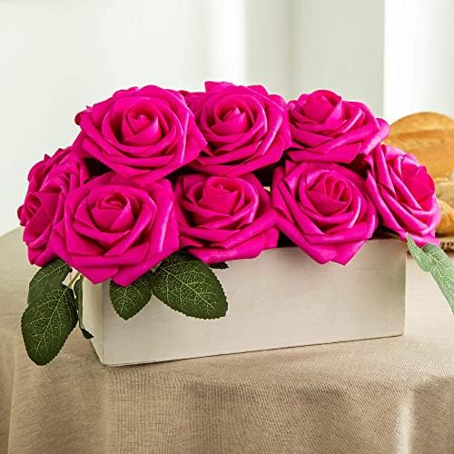 Hot Pink Foam Rose 50pcs Real Looking Fake Purple Rose with Stems Leaves for Home Decoration Party Garden Centerpieces DIY Wedding Bouquets（Hot Pink&Purple） - Image 4