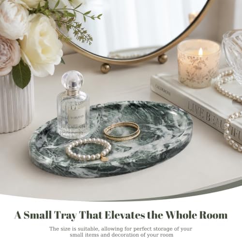 Koville Natural Marble Tray, Vanity Decorative Oval Marble Tray for Home, Countertop Organizer, Catchall Tray for Perfume, Candles, Jewelry - Image 3