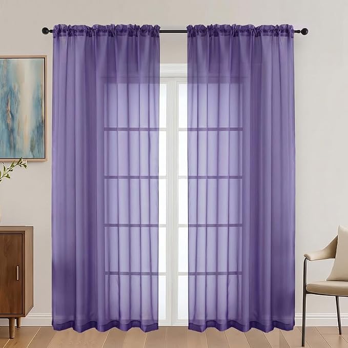 Purple Sheer Curtains 72 Inches Long 2 Panels by OVZME