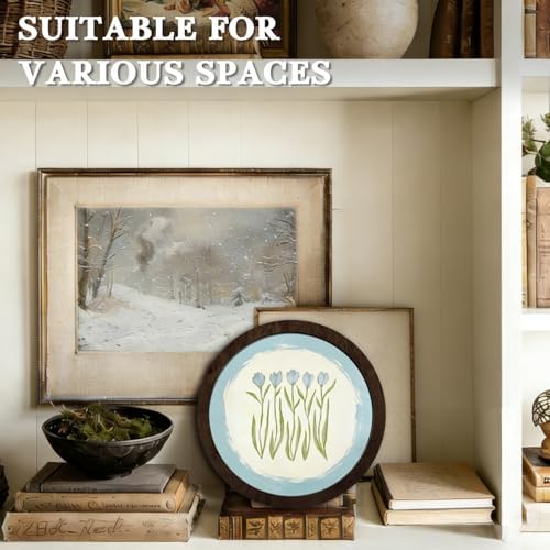 CFFJLHN Spring Tulip Floral Wall Art Decor, Grandmillennial Blue and Green Tulip Flower Botanical Round Hanging Wall Decor for Home Bedroom Living Room Bathroom Gallery, 10x10 Inch - Image 6