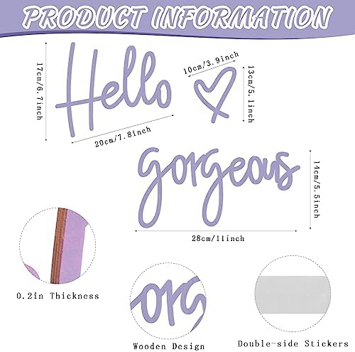 Blulu Hello Gorgeous Sign Wall Decor Wooden Words Minimalist Art, Purple - Image 2