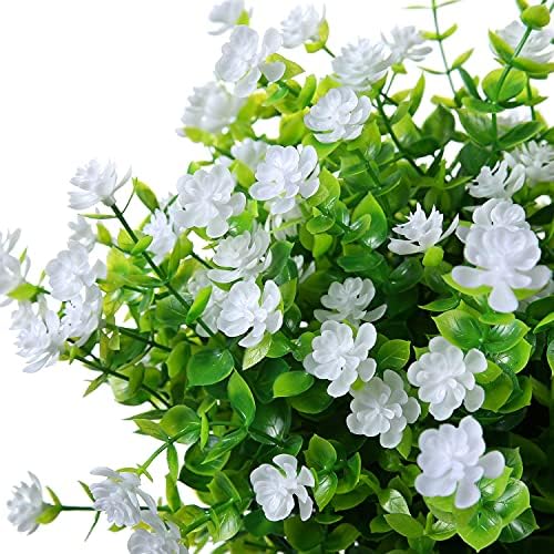 XLFAQXM Artificial Plants Flowers Grass Shrubs 8 Pack No Fade Faux Plastic Flowers Outdoor for Vases Farmhouse Garden Porch Patio Office Indoor Wedding Decoration Greenery Fake Plants (2#White) - Image 6