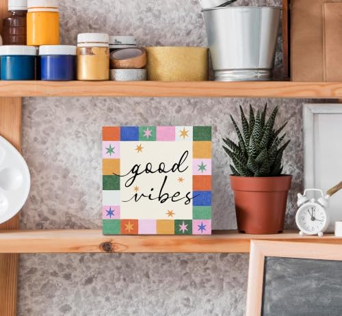 SRADMO Retro Boho Inspirational Positive Wood Box Sign Desk Decor - Image 4