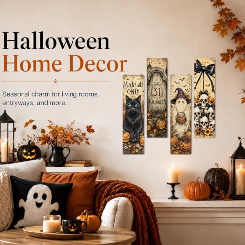 Nostalgic Halloween Sign,Ghost Skeleton Hanging Signs,Entryway Decor Wall - Image 4