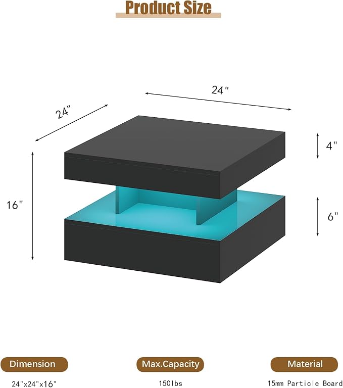 HedoAjim Small Black Led Coffee Table - Image 2