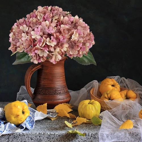 Kimura's Cabin 6pcs Fake Hydrangea Vintage Artificial Flowers, Fall Pink - Image 4