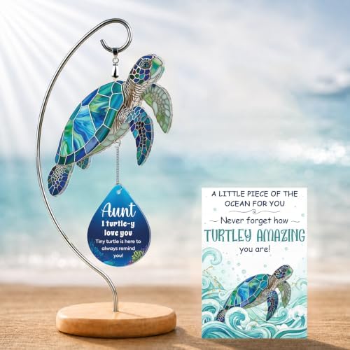 Mini Funny Turtle Aunt Auntie Gifts from Niece Nephew - Christmas Birthday Gifts for Aunt Auntie Gift Ideas - I Love You Small Cute Stuff Things - Funny Auntie Gift - Turtle Desk Decor by Hanatoca