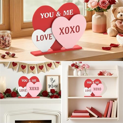 OLANRUN Valentines Day Decorations, 8.7 Inch Valentine Table Decorations Wooden Heart Sign with Letter LOVE XOXO, Valentines Day Decor Indoor for Home Office Kitchen Tiered Tray Table Fireplace Mantel - Image 7