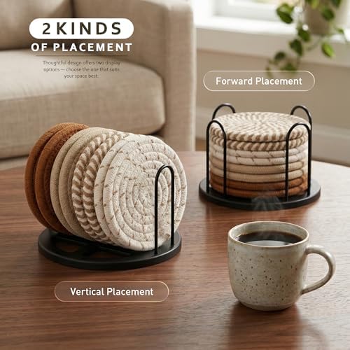 Lazebox Coasters Set of 8 for Drinks, 4 Inch Large Coasters for Coffee Table, Tabletop Protection for Hot & Cold Drinks, Versatile Coasters for Home Decor, Non-Slip & Easy to Clean, Coffee - Image 6