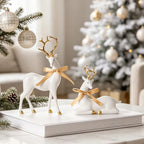 WDS WONDROUS Christmas Reindeer Decorations Modern White Gold Table Decor - Image 2
