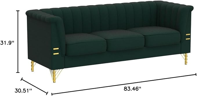 83.46" W Green Velvet Sofa Couch - Image 2