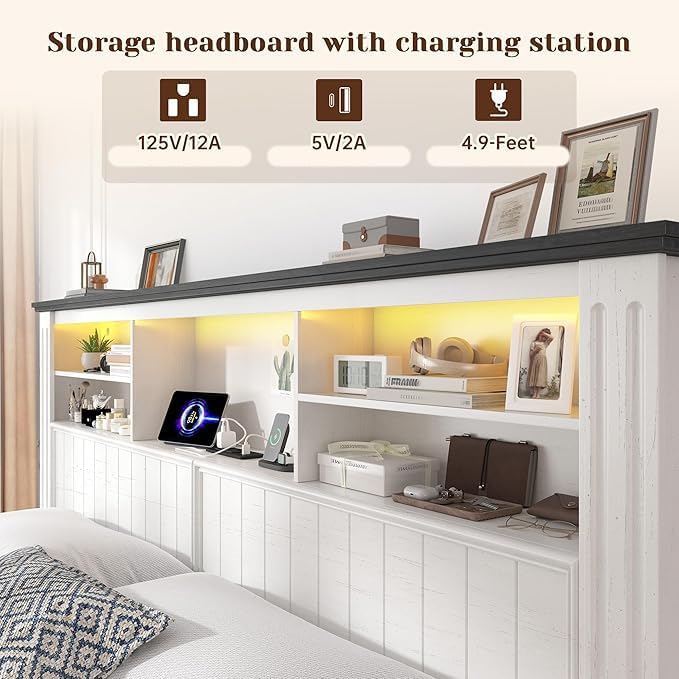 EnHomee King Size Bed Frame and Headboard & Storage, 4 Drawers and LED Built in - Image 4