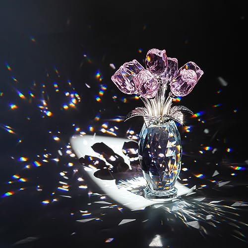 Pink Crystal Rose Bouquet Figurine Wedding Table Centerpiece Decor - Image 4