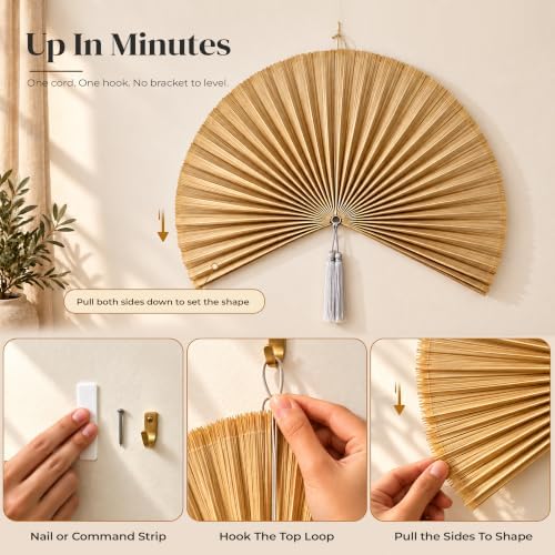 ChumDecor Bamboo Fan Wall Decor, Japanese Wall Fan Decoration, Ivory 40 in - Image 5