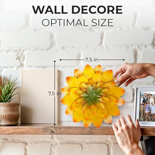 Succulent Metal Flowers Wall Decor - 3D Metal Wall Decor, Flower Art Yellow - Image 2