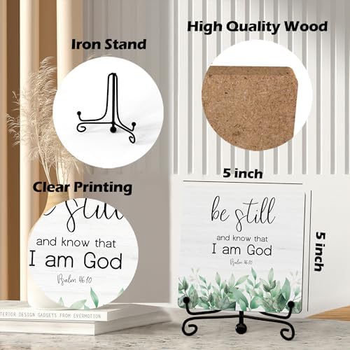 Inspirational Christian Desk Decor, Be Still And Know That I Am God Eucalyptus Sign, Desk Decorations For Office Home Living Room Bathroom, Eucalyptus Shelf Decor, Wooden Plaque With Stand (09) - Image 2