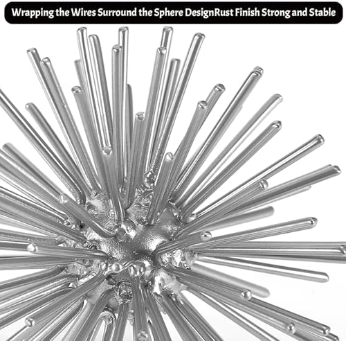Silver Sphere Decor, Metal Starburst Tabletop Sculpture Decor, Mid-Century Modern Metal Starburst Centerpiece, Spike Ball Decoration for Home, Coffee Table Decor - Image 4