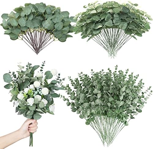 Giegxin 180 Pcs Mixed Artificial Eucalyptus Leaves Stems Bulk Green by Giegxin